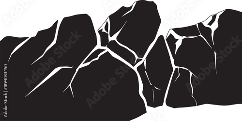 Cracked Black Rock Formation with White Background Illustration