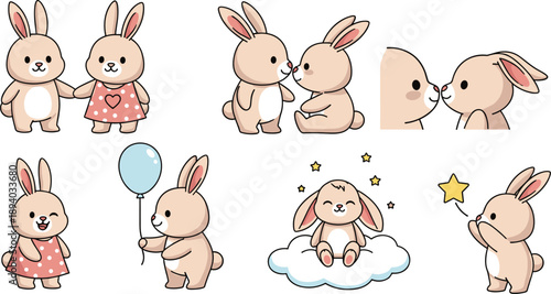 Easter sunday celebration with adorable cartoon bunnies and easter eggs