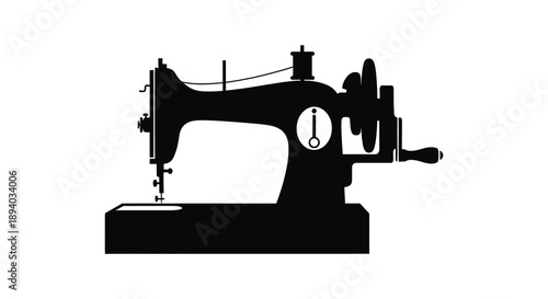 A striking black silhouette depicts a classic sewing machine showcasing its intricate mechanical details and vintage design silhouette high quality