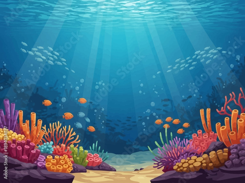 Vibrant Coral Reef with Fish Underwater Scene.