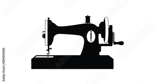A striking black silhouette depicts a vintage sewing machine showcasing its classic form and mechanical details silhouette high quality professional