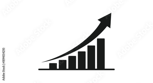 A simple black graphic depicts a rising bar chart with an upward trending arrow symbolizing growth and success silhouette high quality