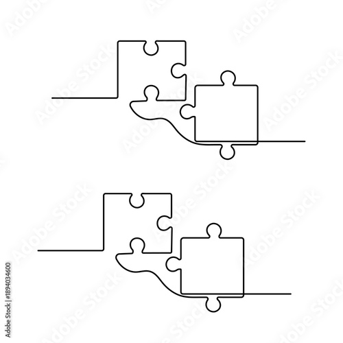 Abstract puzzle icon sketch in a single continuous line art style
