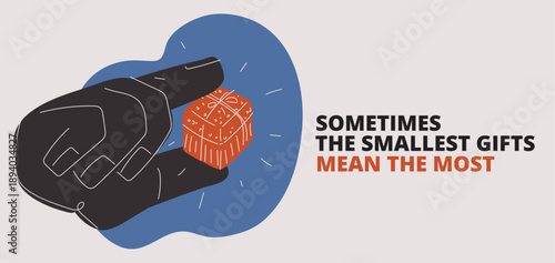 Cartoon vector illustration of hand holding small gift box, present and celebration concept