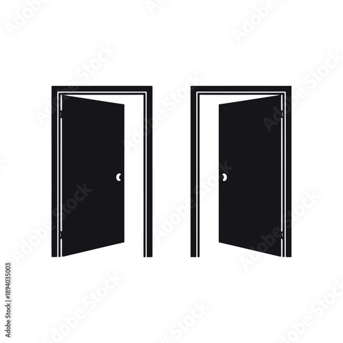 Two open doors vector illustration symbolizing choice, opportunity, or a new beginning