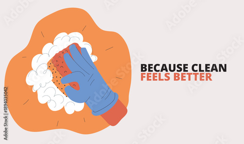 Cartoon vector illustration of hand in glove cleaning surface, hygiene and household chores concept
