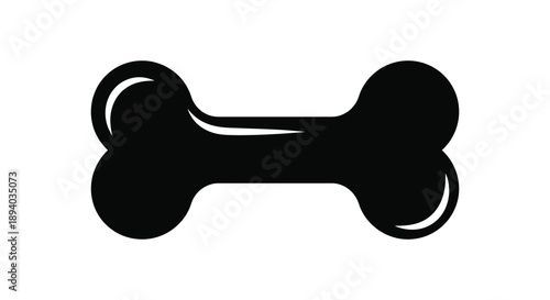A simple stark black image depicts a stylized dog bone shape against a white background presenting a striking silhouette