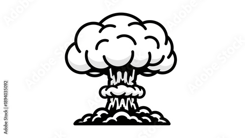 Nuclear Explosion Mushroom Cloud Vector Illustration, Atomic Bomb Blast Graphic, Retro Style Symbol for Disaster, War, or Power Concepts