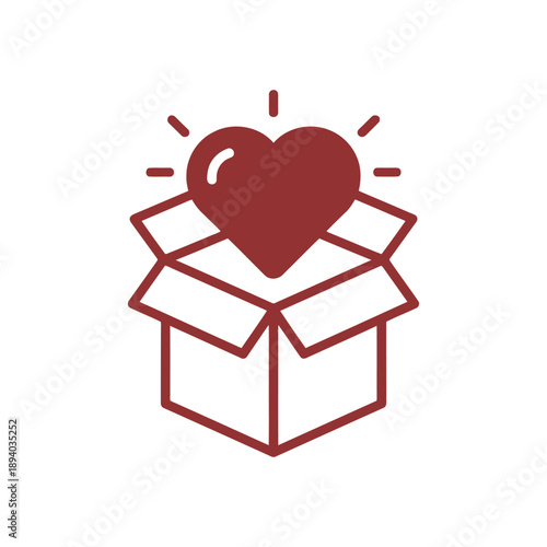 Open box revealing a shining red heart, representing a special gift of love and care.