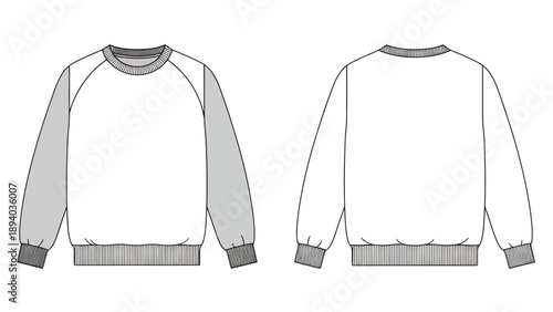 Raglan Sleeve Sweatshirt Mockup Vector Illustration Flat Fashion Design Template Apparel Blank