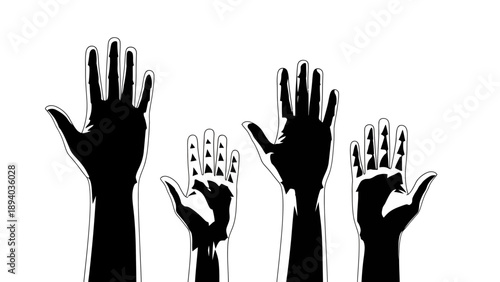 Raised Hands Silhouette Vector Illustration Showing Voting, Agreement, or Participation Concept for Community and Democracy Themes