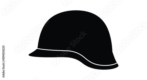 A stark black silhouette of a vintage military helmet is prominently displayed against a plain white background a powerful silhouette
