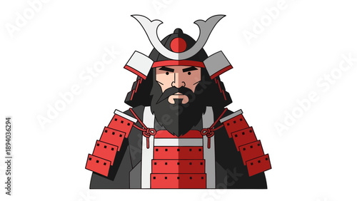 Samurai Warrior Illustration Vector Style Graphic Japanese Warrior Bushido Culture and Religion Traditional Armor Isolated White Background