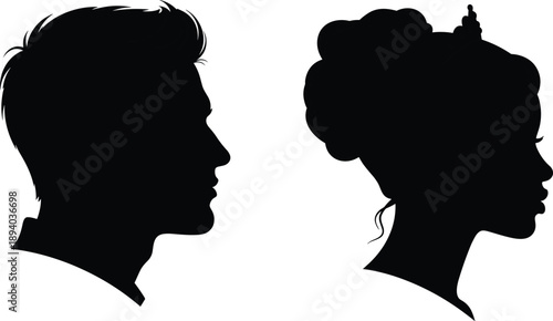 Two seated human silhouettes facing each other in contemplative prayer-like pose on white background conveying introspection connection and emotional reflection