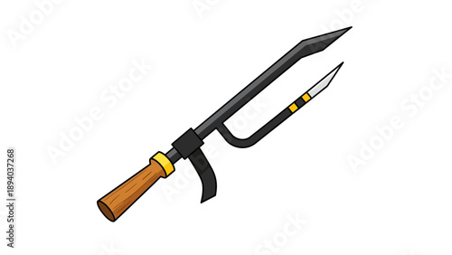 Stylized Trident Weapon Illustration, Fantasy Game Item Design, Ancient Warrior Tool Graphic, Isolated Vector Art