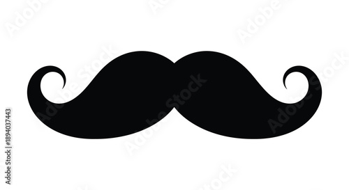 A striking image showcases a classic curled mustache against a plain white background presented as a bold silhouette high quality