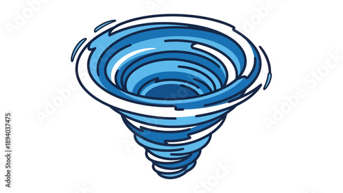 Swirling Blue Tornado Vector Illustration, Dynamic Weather Phenomenon Graphic, Natural Disaster Concept Art, Storm Warning Symbol