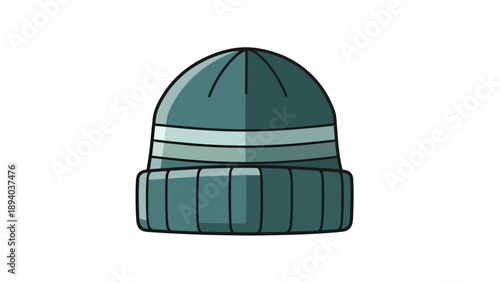 Teal Beanie Hat Vector Illustration, Winter Headwear Product Template with Copy Space for Design, Isolated on White Background for Fashion and Retail