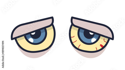 Tired Eyes Illustration, Cartoon Style Graphic, Expressing Exhaustion and Lack of Sleep, Suitable for Health and Wellness Content