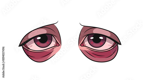Tired Eyes Illustration Vector Style Graphic Red Eyes Droopy Eyelids Sleepy Expression for Design Projects