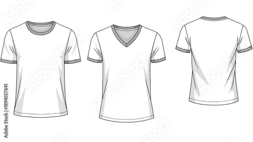 T-Shirt Mockup Template: Front, Side, and Back Views of Blank White Apparel for Design and Branding Mockups