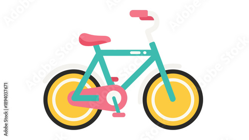 Turquoise and Pink Bicycle Vector Illustration, Flat Style Graphic, Children's Transportation and Outdoor Activity Concept