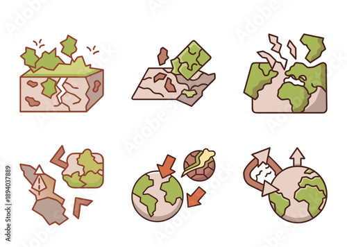 Environmental icons illustrating the dangers and impact of climate change factors