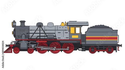 Vintage Steam Locomotive Train Vector Illustration, Classic Transportation Graphic, Railway Journey Concept for Editorial and Design