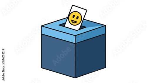 Voting Box with Happy Face Ballot Paper Illustration, Concept of Positive Choice and Democracy