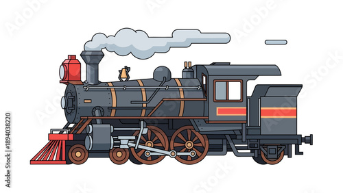 Vintage Steam Locomotive Train, Classic Transportation Vector Illustration, Historical Journey and Railway Travel Graphic