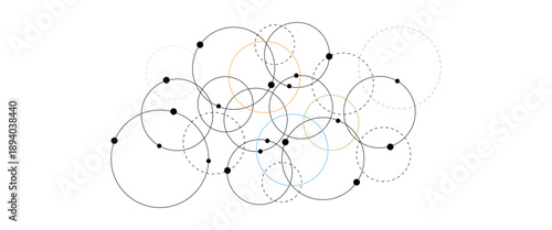 Abstract Overlapping Circles with Dashed Lines on Black Background