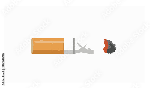 Discarded cigarette butt flat vector illustration isolated on white background for pollution awareness