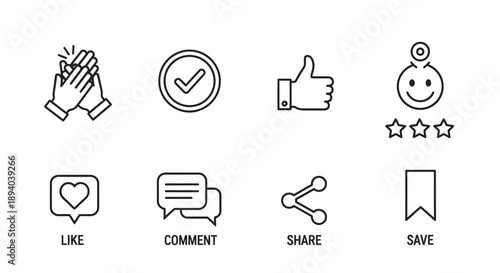 Collection of social media icons depicting positive feedback and engagement
