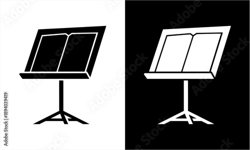 Music Stand Silhouette Icon Set for Musical Performance and Education.
