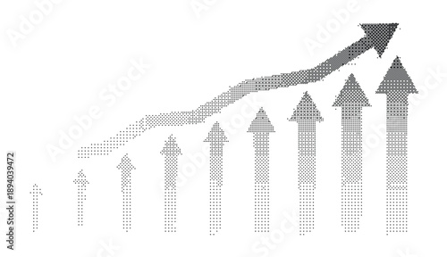 Abstract Dither Growth Chart With Multiple Upward Arrows and Pixel Noise Effect