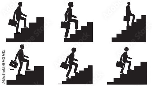 Person With Briefcase Ascending Staircase Representing Career Progression, Promotion And Professional Development