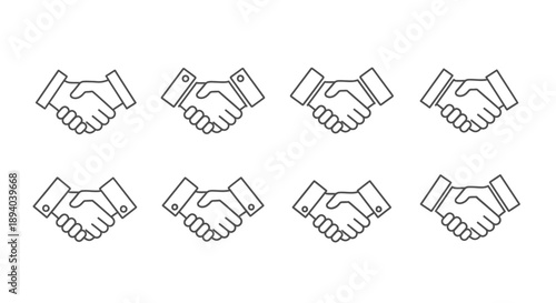 A collection of simple line art handshakes representing agreements