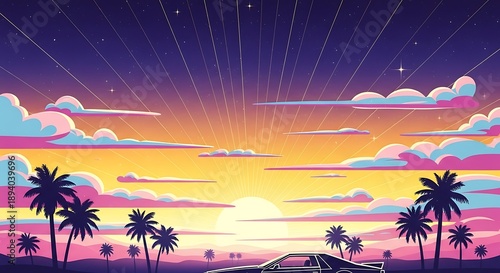 Vaporwave Sunset Drive - A Nostalgic Synthwave Dreamscape.