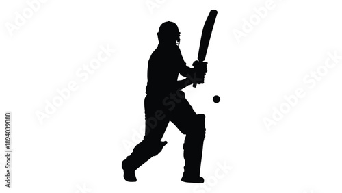 Silhouette of a cricket batsman preparing to hit a ball