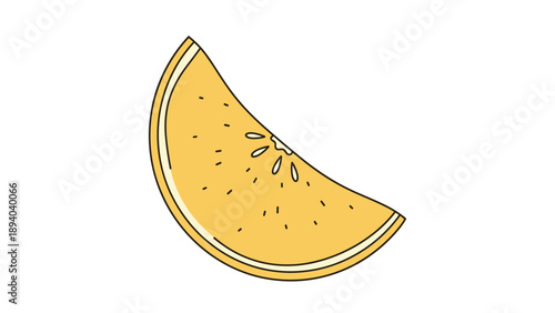 Simple illustration of a yellow orange slice showing the pulp and skin provides a refreshing and healthy fruit concept for food design projects.