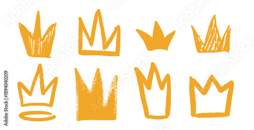 Grunge collection of cute crowns. Queen or princess symbol. Hand drawn brush made elements for feminism banner or women clothing 