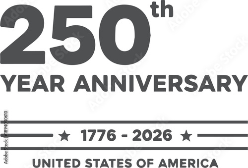 The United States of America commemorates its 250th year anniversary from 1776 to 2026 with a celebratory logo