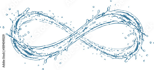 A blue infinity symbol made of splashing water on a white background