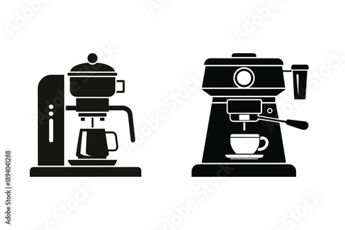 Portafilter Coffee Machine Icon set Silhouette Barista Equipment Design