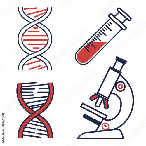 Biotechnology DNA Helix Icons: Genetic Research and Science