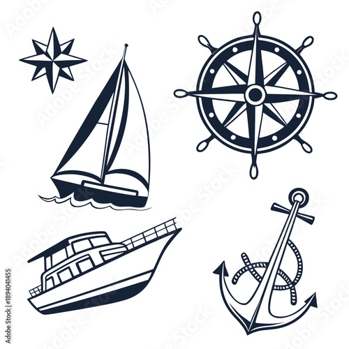 Nautical Marine Icons: Boats, Anchors, and Sailing Elements