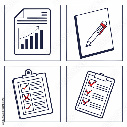 Business Report and Documentation Icon Set: Files and Records