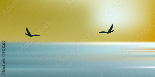 The sea eagles. Golden India. Kites circling gracefully in sunset under Golden Indian sky, Indian ocean. Tropical sunset and quiet surface of sea