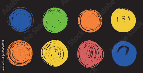 Bold colourful grunge circle shapes. Cute blanc spaces for text or for minimalistic design. Elements for modern design.