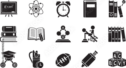 Black and White Education Icons Set.